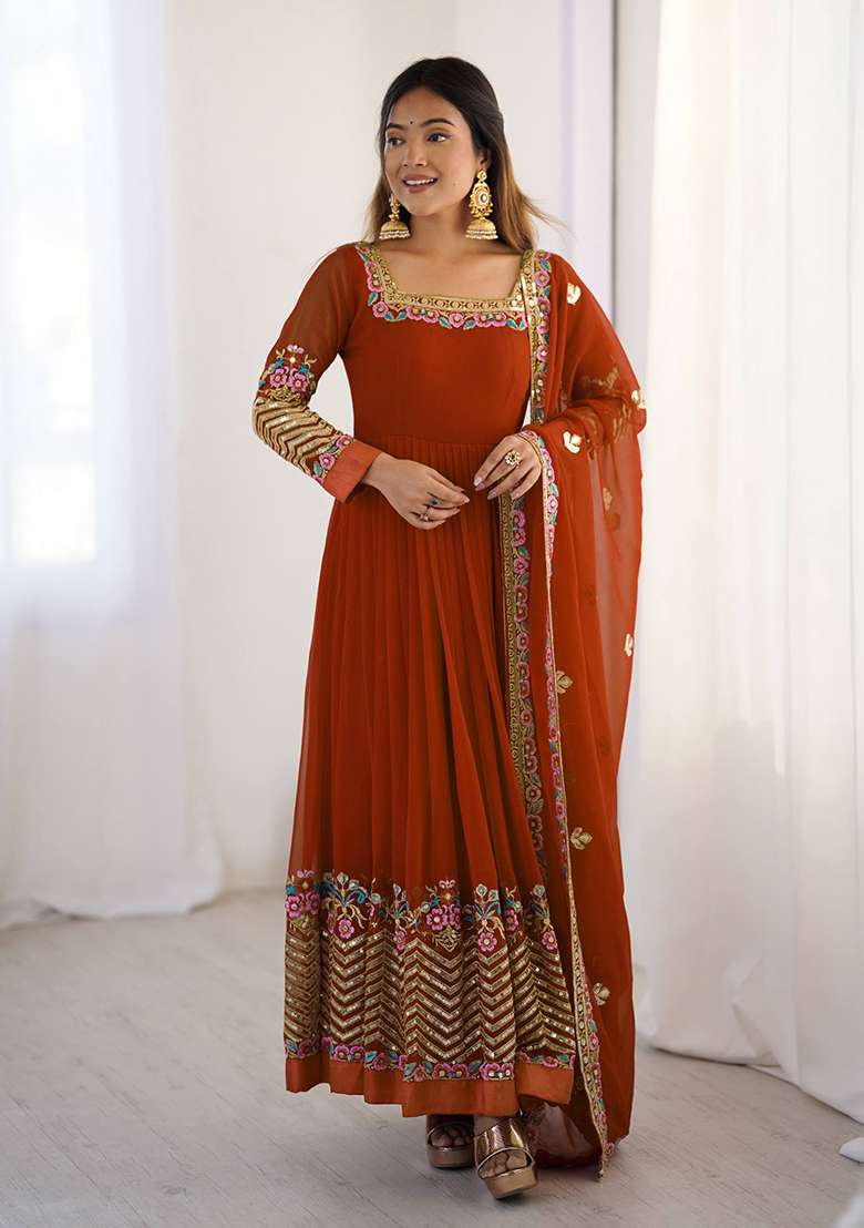 Fenta Embroidered Georgette Anarkali Set - Indya