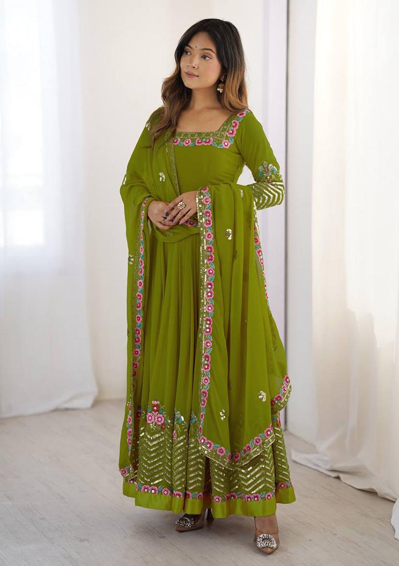 Green Printed Georgette Salwar Suit - Indya