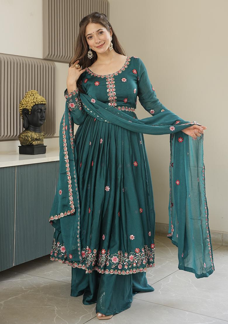 Rama Printed Silk Salwar Suit - Indya