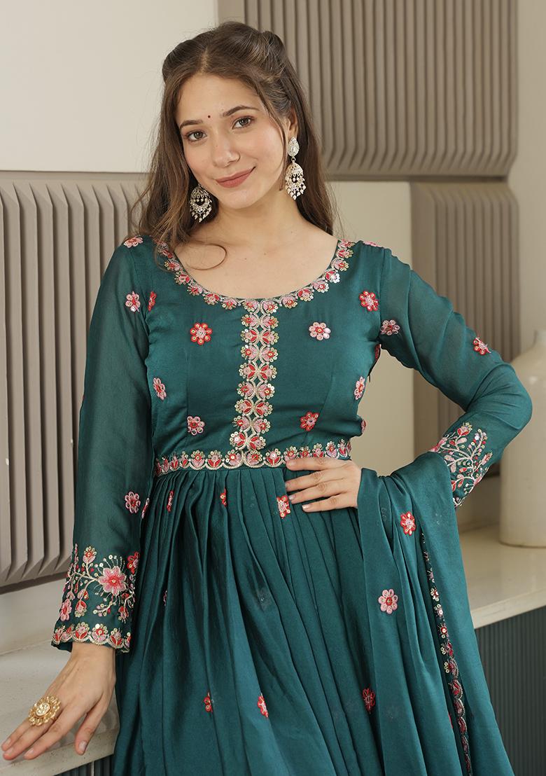 Rama Printed Silk Salwar Suit - Indya