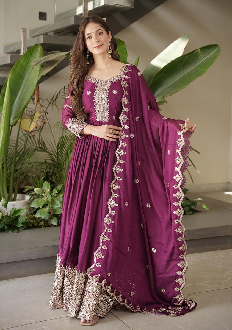 Rani Pink Printed Silk Salwar Suit - Indya