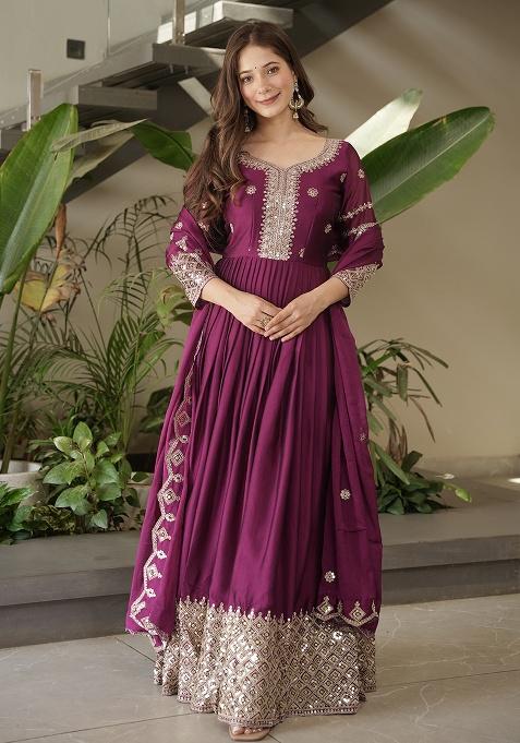 Rani Pink Printed Silk Salwar Suit