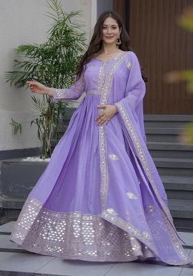 Lavender Printed Silk Salwar Suit