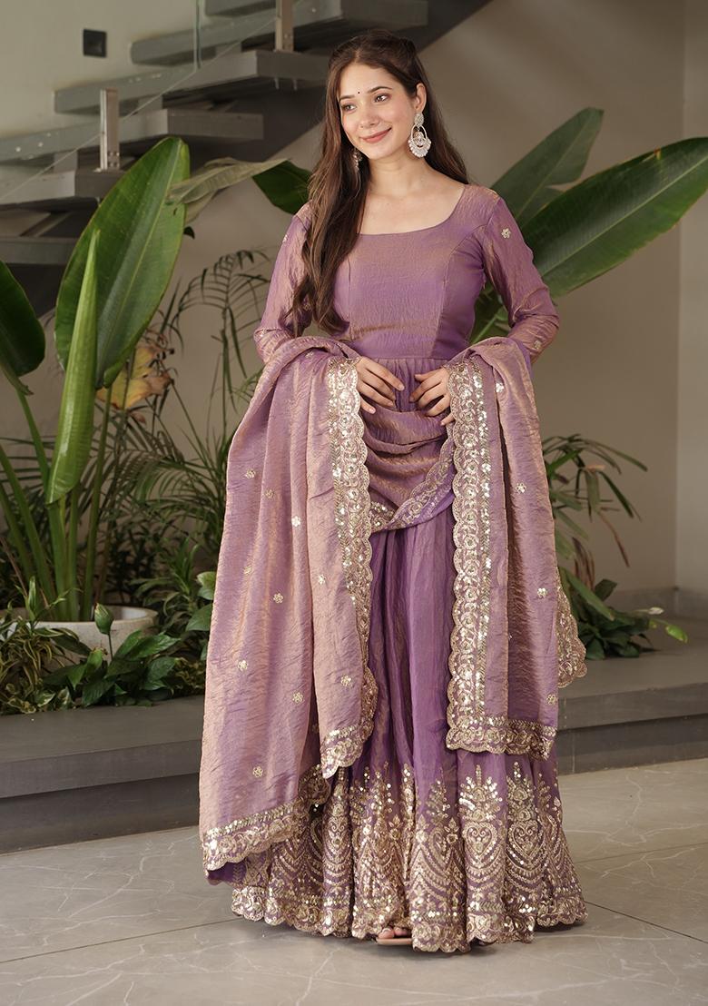 Onion Printed Silk Salwar Suit - Indya