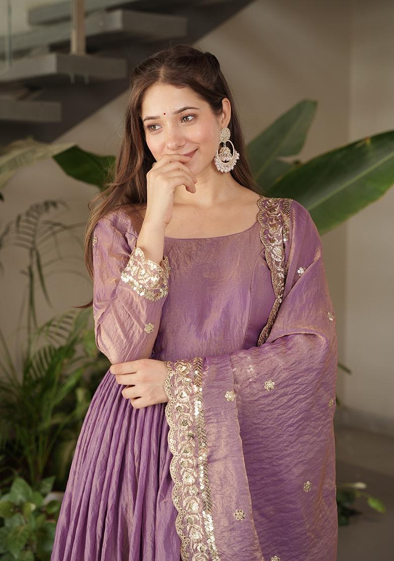 Onion Printed Silk Salwar Suit - Indya