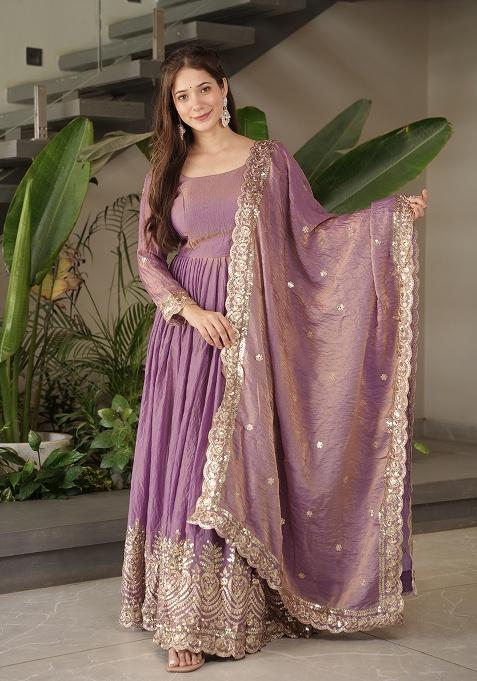Onion Printed Silk Salwar Suit