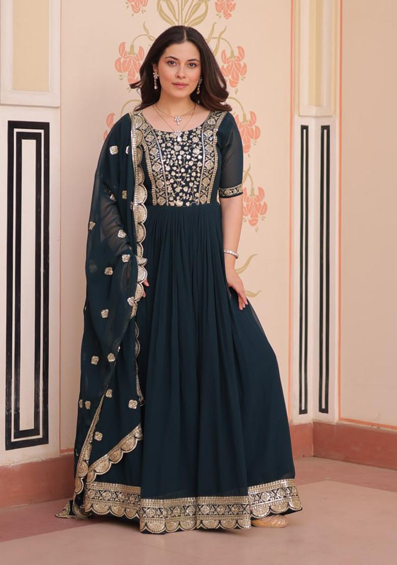 Rama Printed Georgette Gown Set - Indya