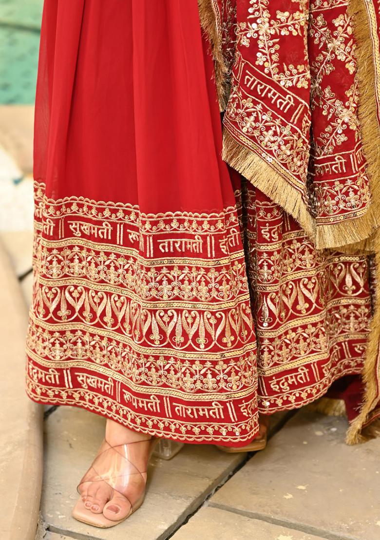 Red Printed Georgette Gown Set - Indya