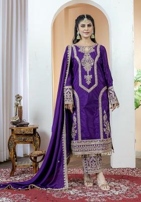 Purple Printed Chinon Salwar Suit