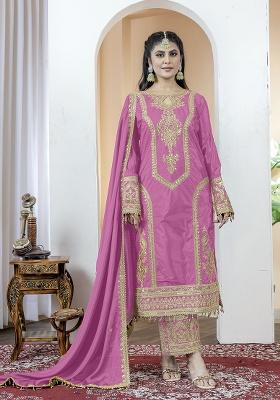 Baby Pink Printed Chinon Salwar Suit