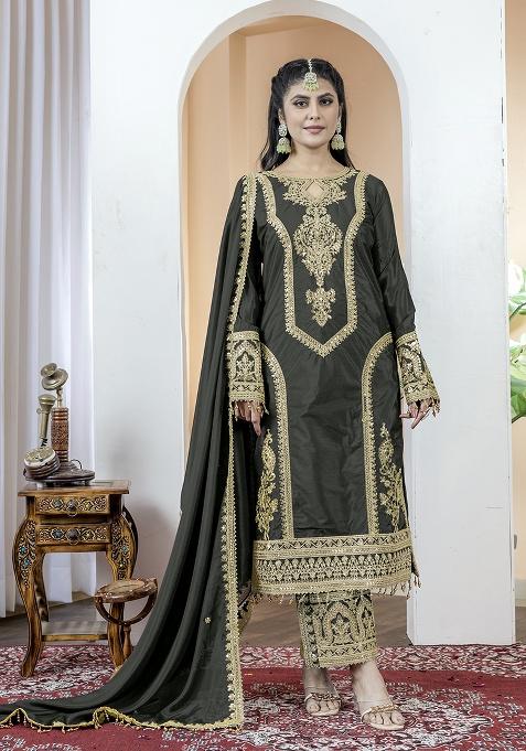 Black Printed Chinon Salwar Suit