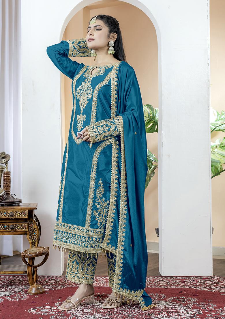 Morpeach Printed Chinon Salwar Suit - Indya