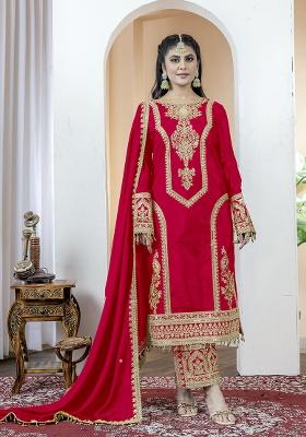 Red Printed Chinon Salwar Suit
