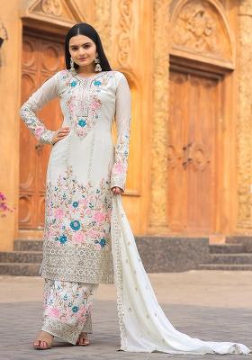White Printed Chinon Salwar Suit