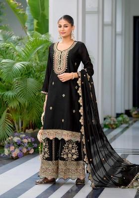 Black Printed Chinon Salwar Suit