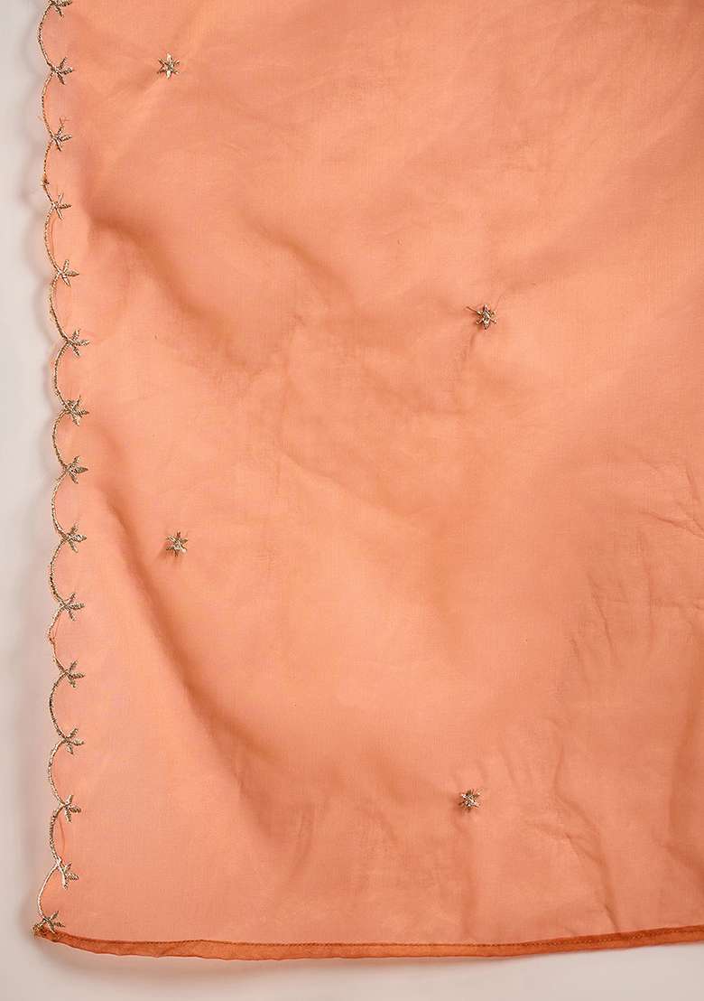 Orange Sequence Zari Embroidered Chinon Kurta Set - Indya