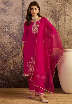 Pink Cording Embroidered Chinon Kurta Set