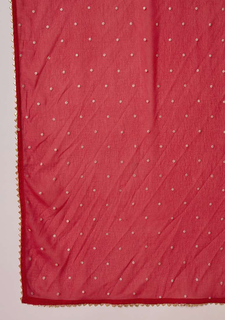 Red Printed Crepe Kurta Set - Indya
