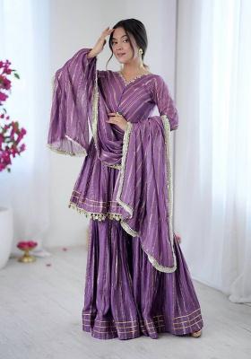 Lavender Embroidered Mal Chanderi Kurta Set