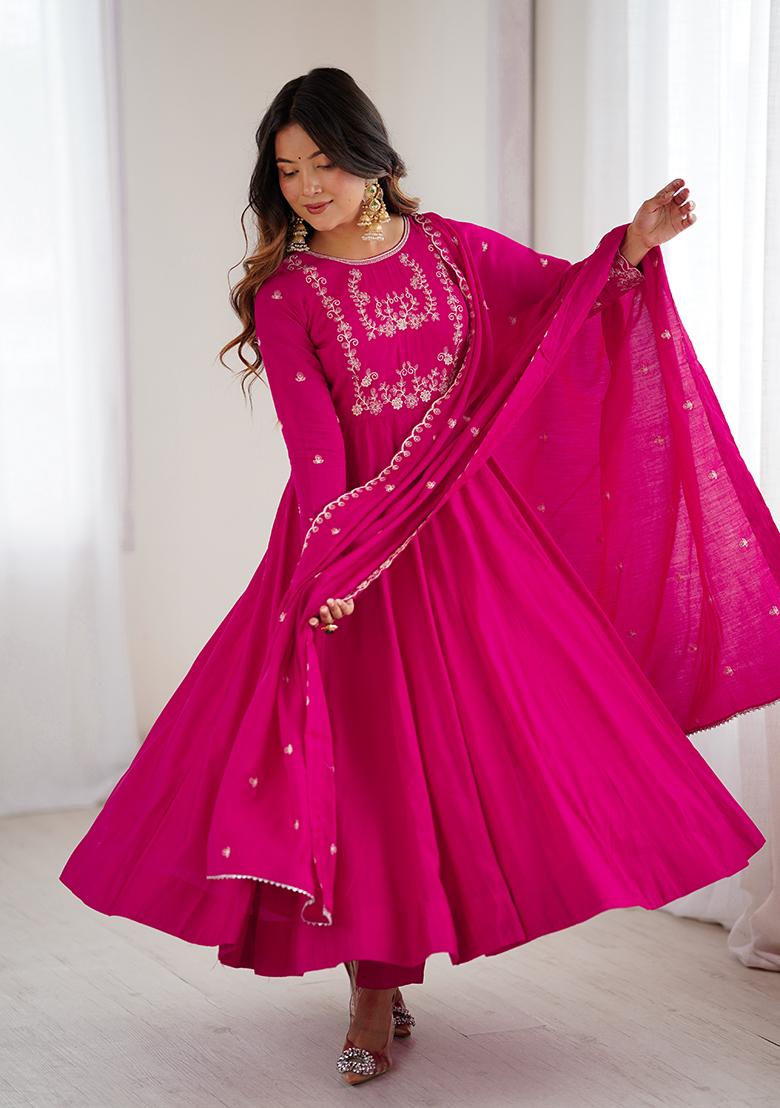 Ranipink Beads Work Silk Kurta Set - Indya