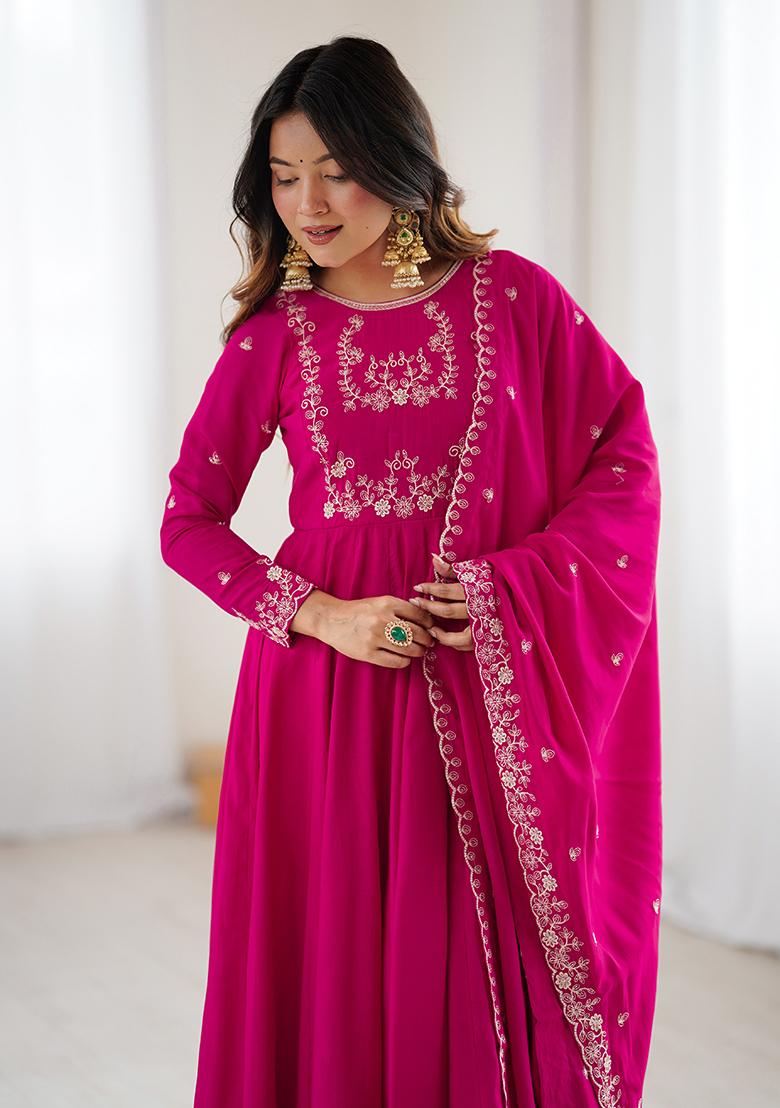 Ranipink Beads Work Silk Kurta Set - Indya