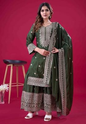 Green Embroidery Silk Sharara
