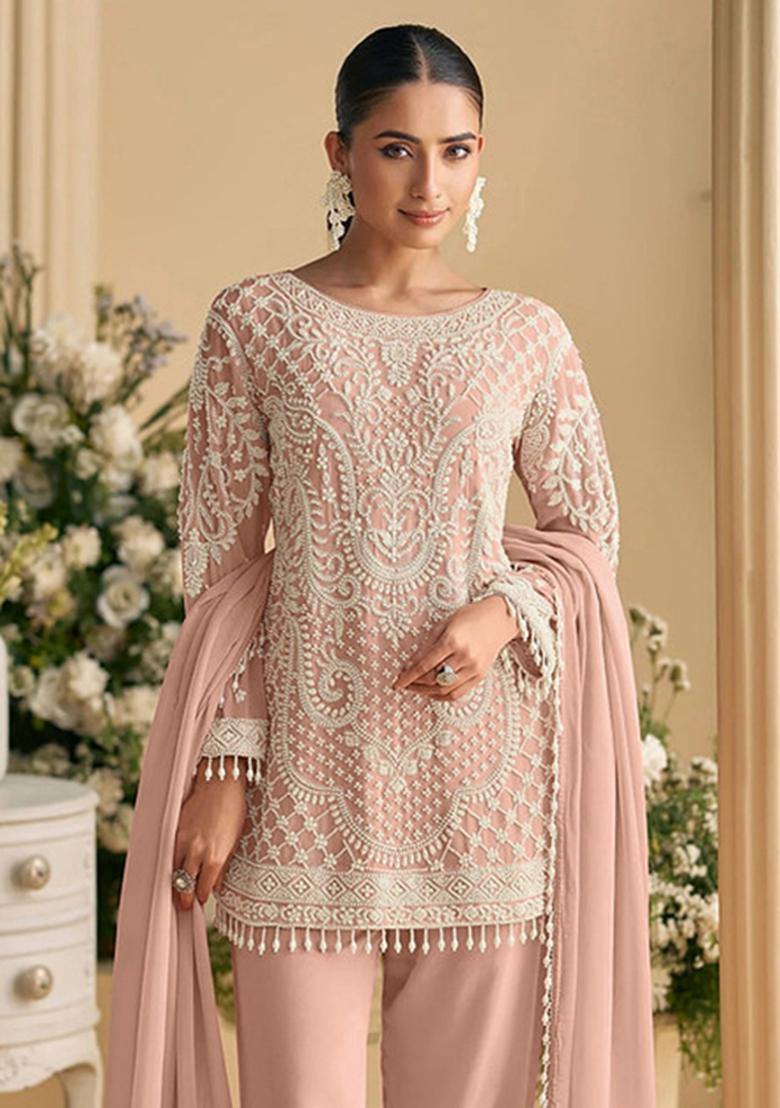 Purple Embroidered Silk Salwar Suit - Indya