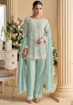 Green Embroidered Silk Salwar Suit