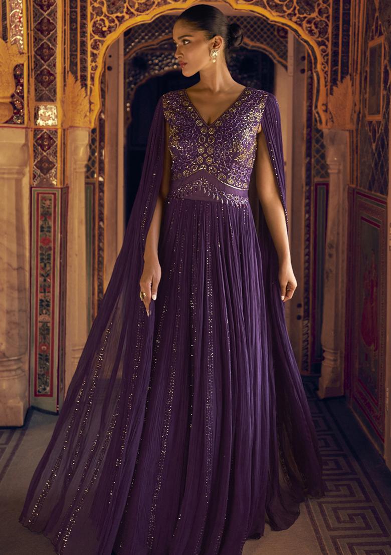 Violet Embroidered Viscose Kurta - Indya