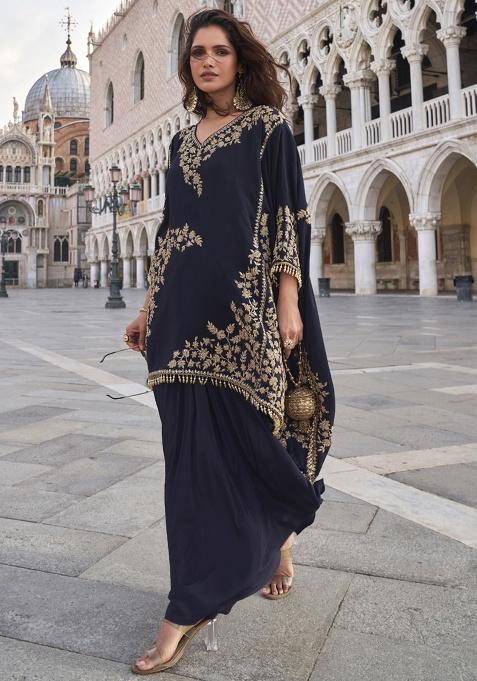 Blue Embroidered Crepe Salwar Suit