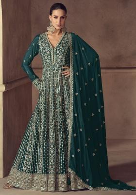 Green Embroidered Silk Salwar Suit