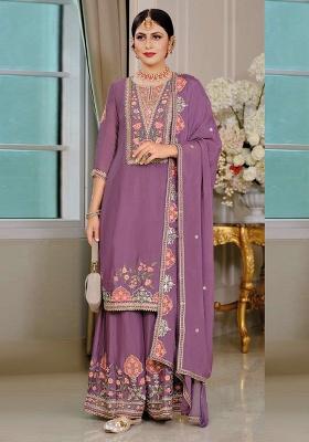 Onion Pink Embroidered Silk Salwar Suit