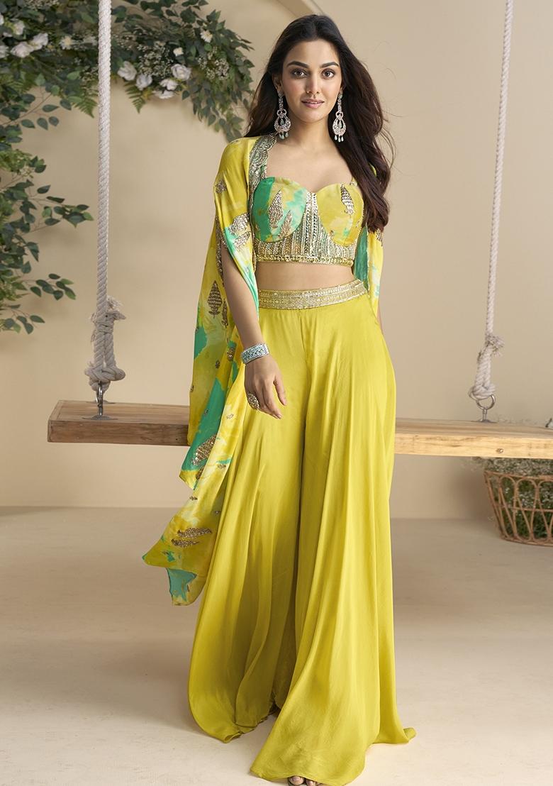 Mustard Embroidery Silk Kurta Set - Indya