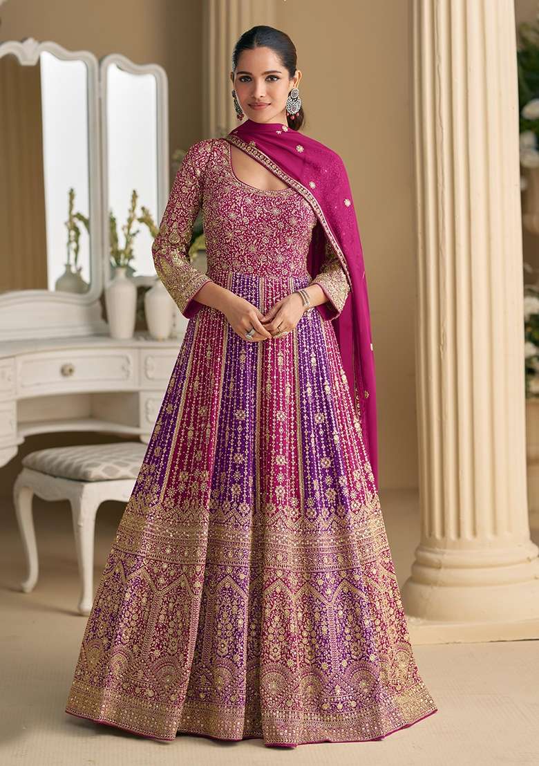 Rani Pink Embroidery Georgette Anarkali Set - Indya
