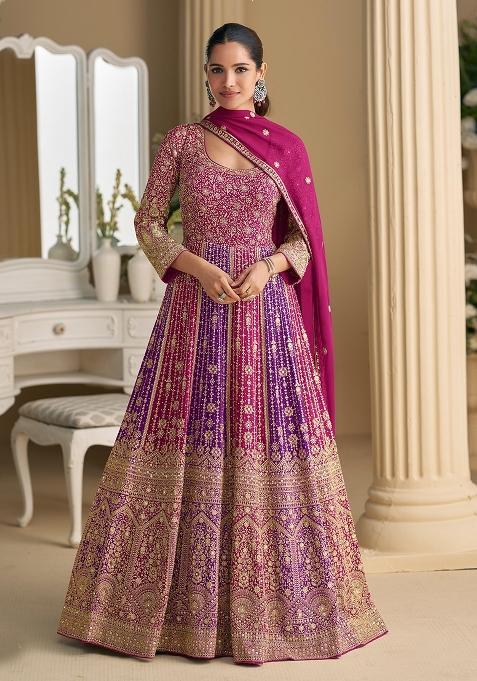Rani Pink Embroidery Georgette Anarkali Set