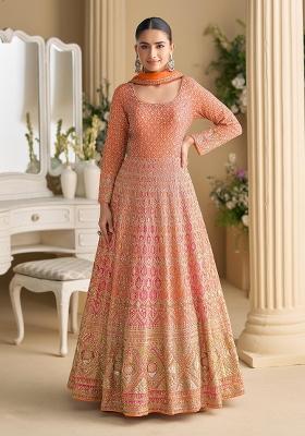 Orange Embroidery Georgette Anarkali Set