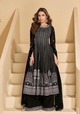 Black Embroidery Georgette Plazzo Suit