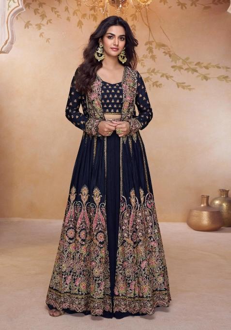 Black Embroidery Silk Kurta Set