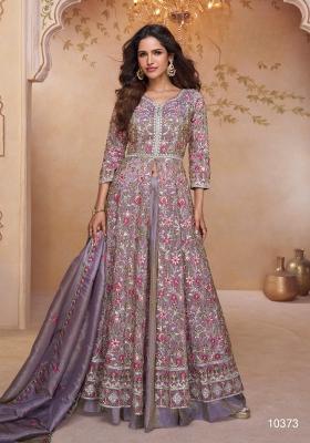 Purple Embroidery Shimmer Anarkali Set