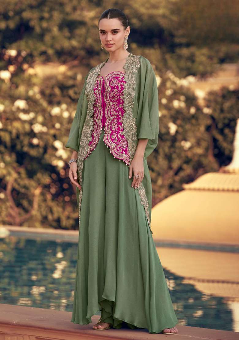 Rani Pink Embroidery Silk Kurta Set - Indya