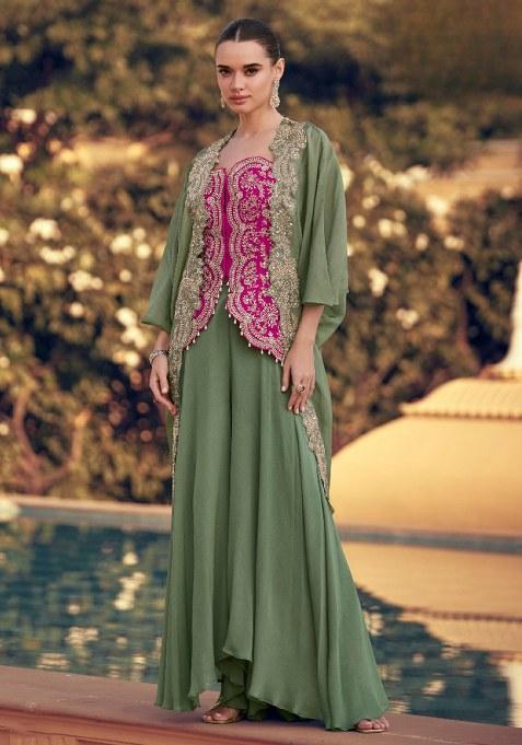 Rani Pink Embroidery Silk Kurta Set