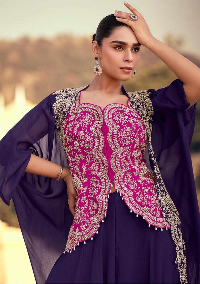 Rani Pink Embroidery Silk Kurta Set - Indya