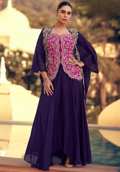 Rani Pink Embroidery Silk Kurta Set