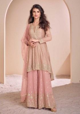Peach Codding Dori Georgette Palazzo Kurti Set