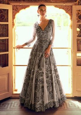 Grey Embroidery Shimmer Anarkali Suit