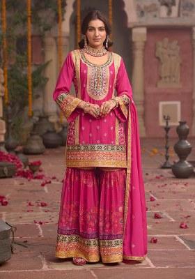 Rani Pink Codding Dori Silk Palazzo Kurti Set