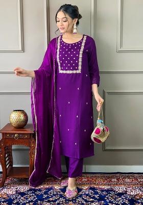 Violet Embroidery Rayon Kurti Set