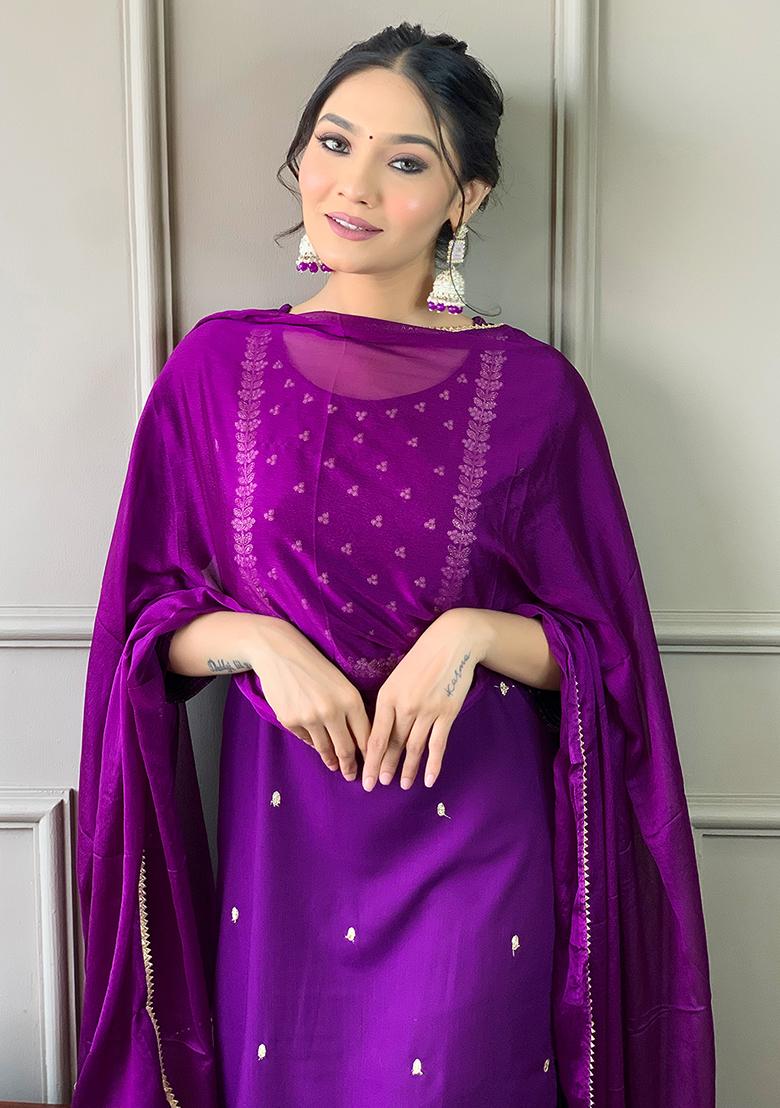 Violet Embroidery Rayon Kurti Set - Indya