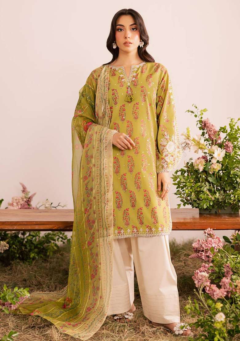 Mustard Embroidery Georgette Kurta Set - Indya