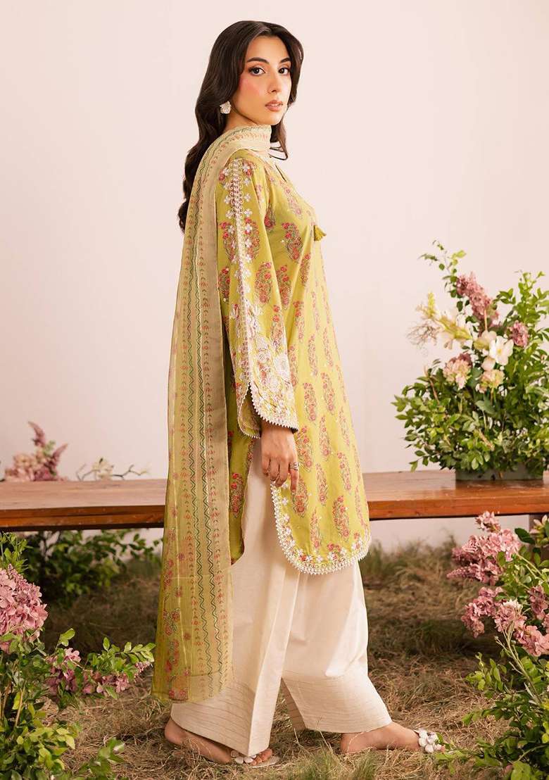 Mustard Embroidery Georgette Kurta Set - Indya